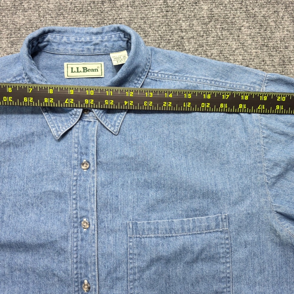 LL Bean Women's Large Denim Button Down Shirt Blue Cotton Long Sleeve P846 - Picture 8 of 11